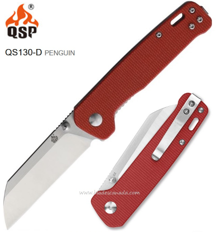 QSP Penguin Folding Knife, D2 Steel, Micarta Red, QS130-D